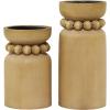 imageDeco 79 Wood Decorative Candle Holder Beaded Pillar Candle Stand Set of 2 Candlestick Holder 8quot 6quotH BrownBrown