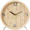 imageDeco 79 Wood Decorative Clock Woven Chevron Patterned Mantel Clock with Silver Legs Tabletop Clock 7quot x 2quot x 7quot Light BrownLight Brown