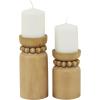 imageDeco 79 Wood Decorative Candle Holder Beaded Pillar Candle Stand Set of 2 Candlestick Holder 8quot 6quotH BrownBrown