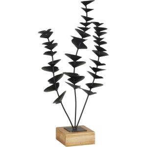 imageDeco 79 Metal Leaf Decorative Sculpture Home Decor Statue with Wood Base Accent Figurine 9quot x 4quot x 18quot Black