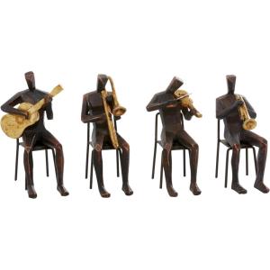 imageDeco 79 Polystone Musician Decorative Sculpture Home Decor Statues with Gold Instruments Set of 4 Accent Figurines 5quotW 8quotH Brown