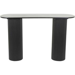 imageDeco 79 Wooden Geometric Oval Console Table with Ribbed Pillar Legs 52quot x 14quot x 33quot BlackBlack
