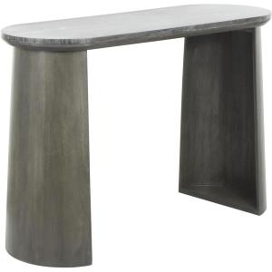 imageDeco 79 Wooden Geometric Oval Console Table with Ribbed Pillar Legs 52quot x 14quot x 33quot BlackDark Gray