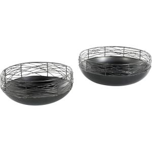 image:imageDeco 79 Metal Abstract Decorative Bowl Decorative Bowl Intertwined Wire Decorative Containers with Solid Matte Base Set of 2 Decorative Keepsake Boxes 15 12 W Black