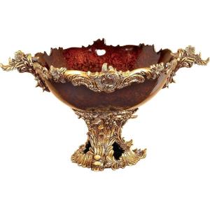 image:imageDeco 79 Polystone Leaf Decorative Decorative Bowl Intricately Carved Arabesque Decorative Container Decorative Keepsake Box 19 x 14 x 11 Gold