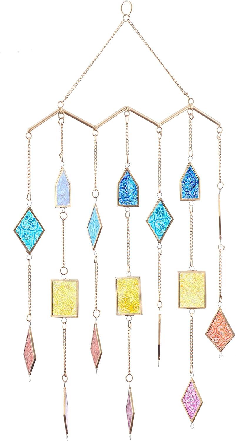 image:imageThe Novogratz Metal Geometric Indoor Outdoor Windchime with Stained Glass 17 x 2 x 29 Multi Colored