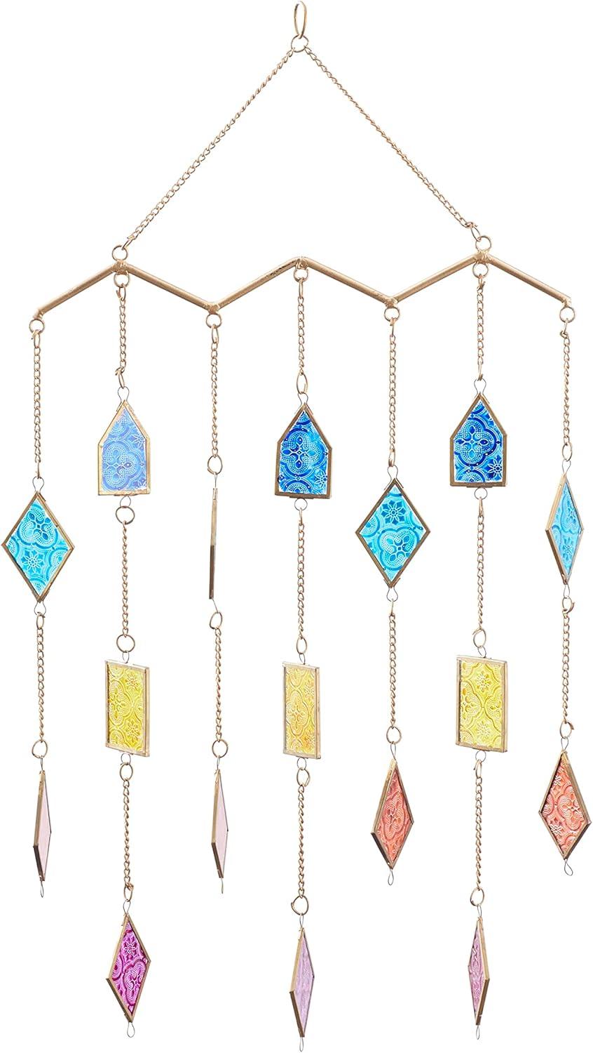 image:imageThe Novogratz Metal Geometric Indoor Outdoor Windchime with Stained Glass 17 x 2 x 29 Multi Colored