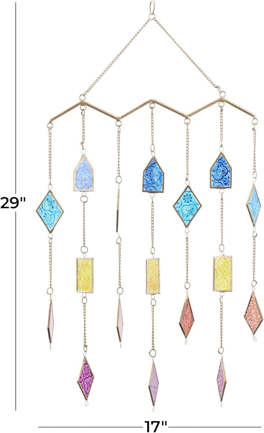 image:imageThe Novogratz Metal Geometric Indoor Outdoor Windchime with Stained Glass 17 x 2 x 29 Multi Colored