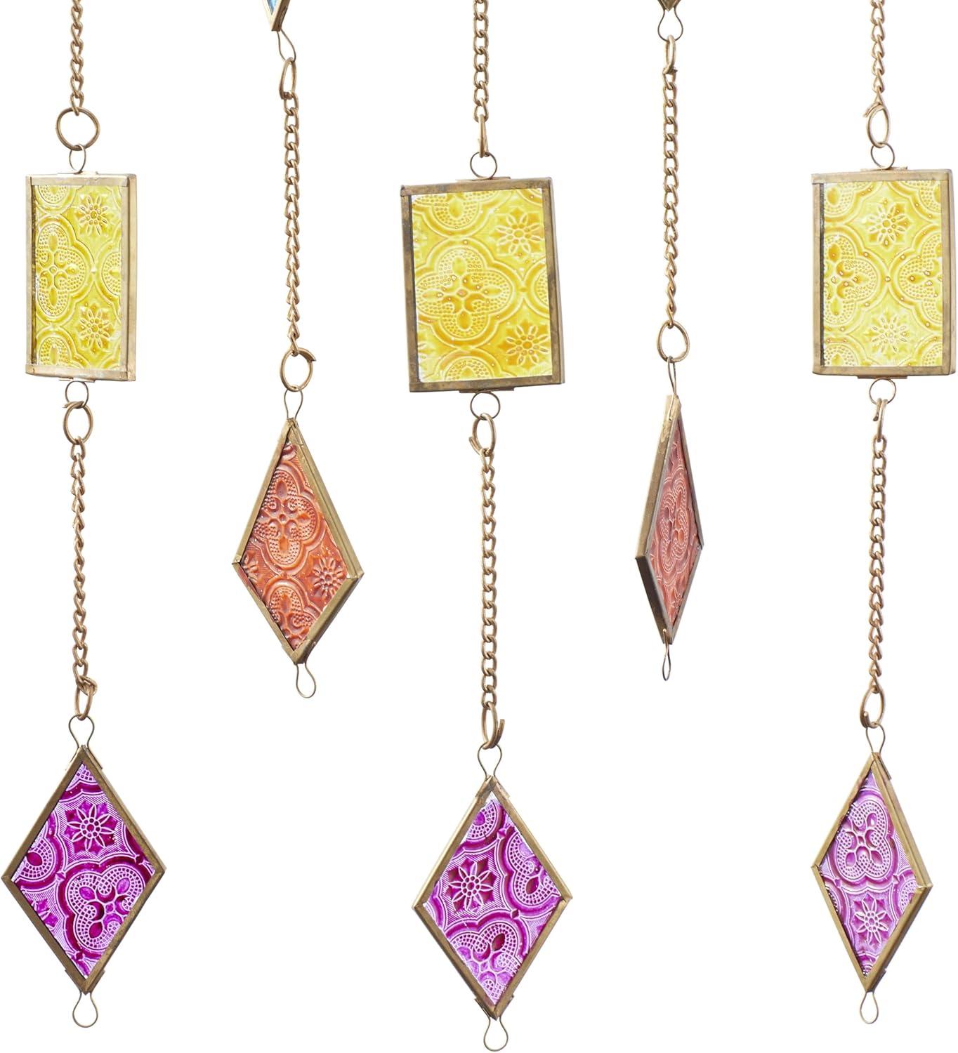 image:imageThe Novogratz Metal Geometric Indoor Outdoor Windchime with Stained Glass 17 x 2 x 29 Multi Colored