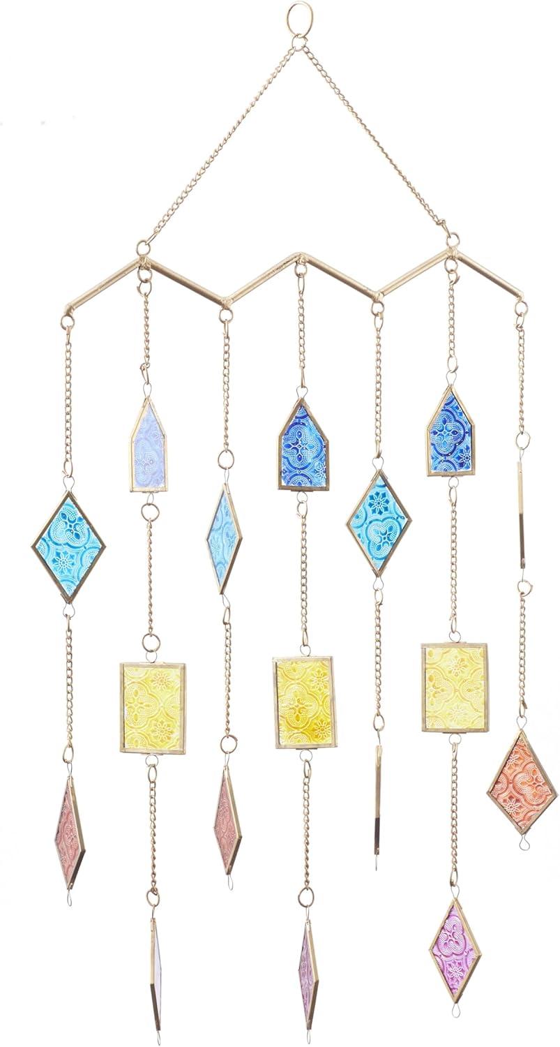image:imageThe Novogratz Metal Geometric Indoor Outdoor Windchime with Stained Glass 17 x 2 x 29 Multi Colored