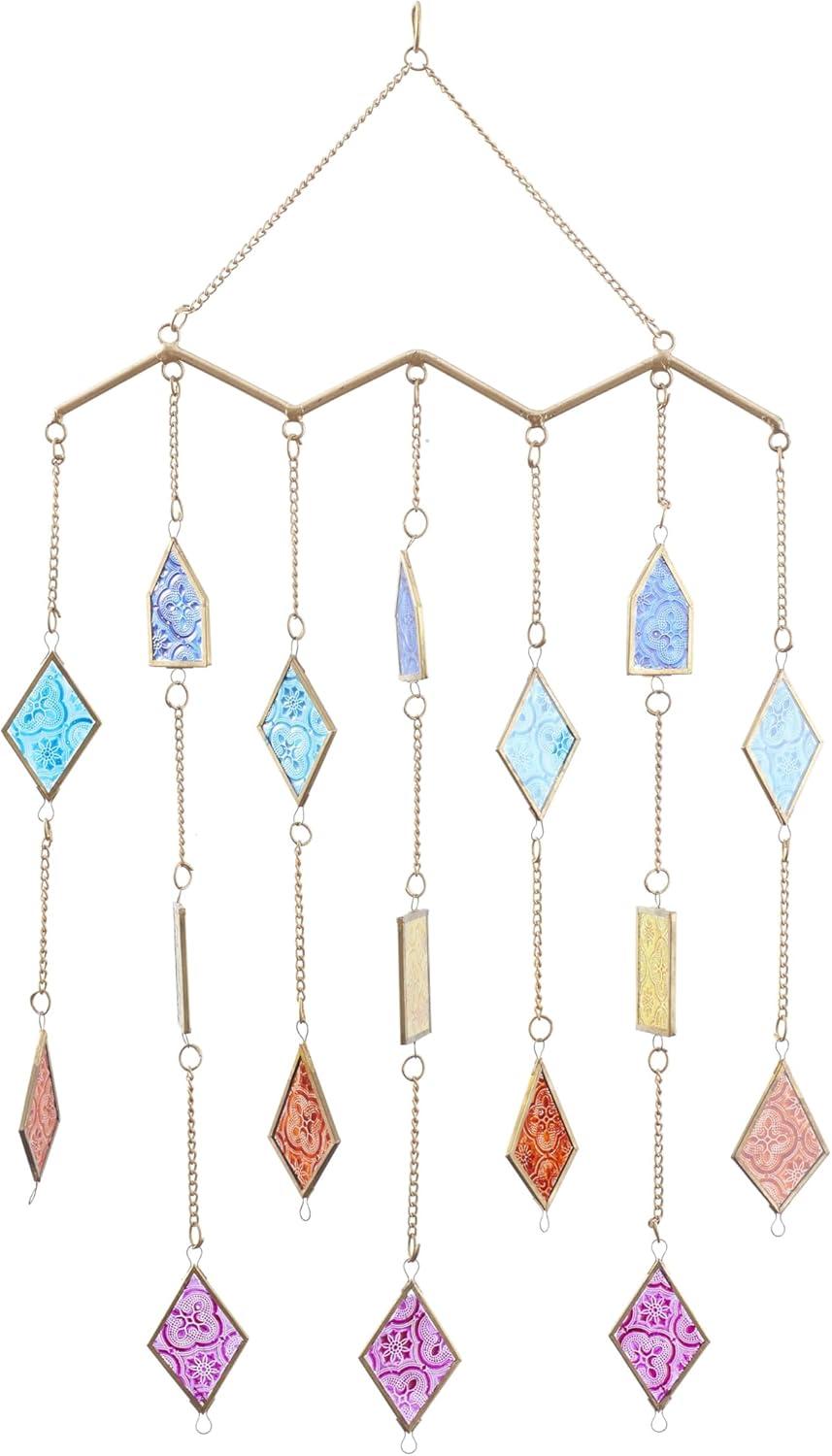 image:imageThe Novogratz Metal Geometric Indoor Outdoor Windchime with Stained Glass 17 x 2 x 29 Multi Colored