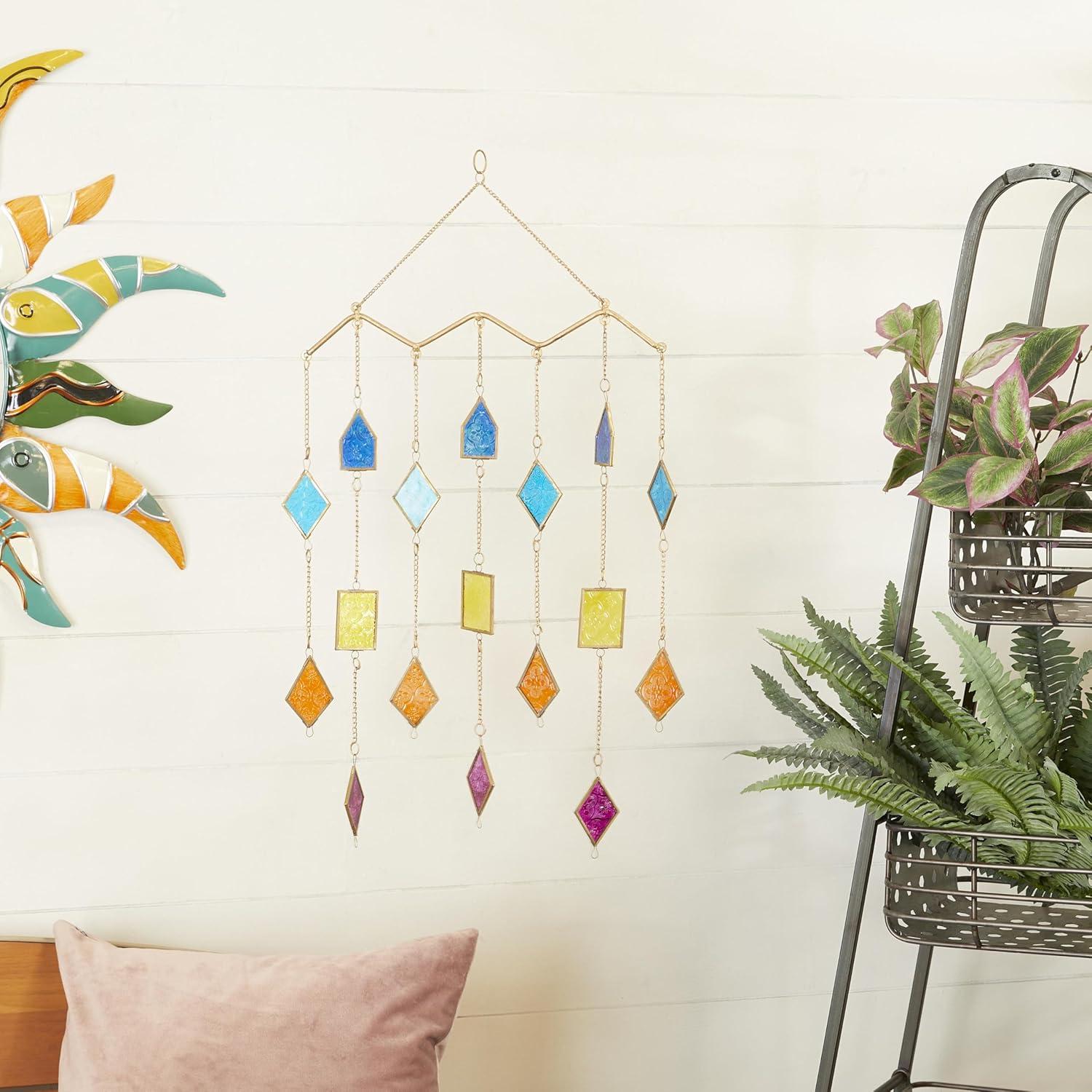 image:imageThe Novogratz Metal Geometric Indoor Outdoor Windchime with Stained Glass 17 x 2 x 29 Multi Colored