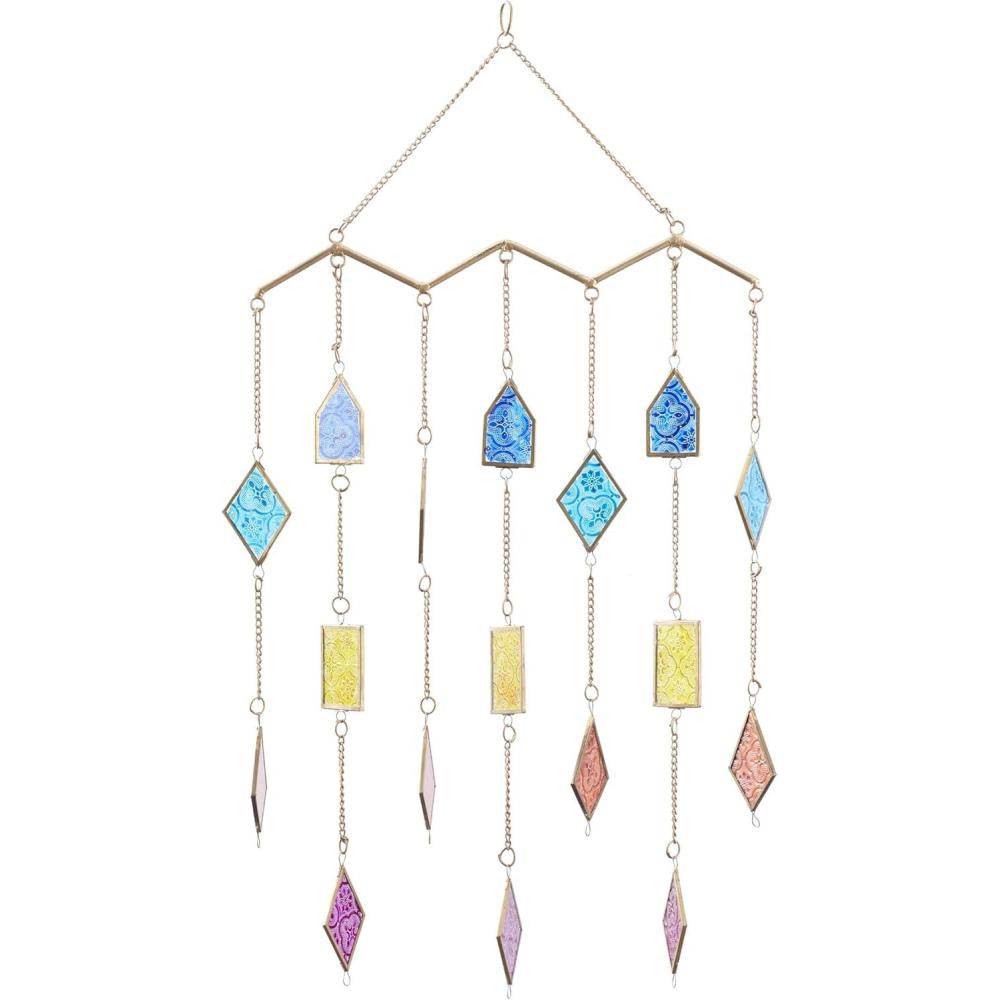 image:imageThe Novogratz Metal Geometric Indoor Outdoor Windchime with Stained Glass 17 x 2 x 29 Multi Colored