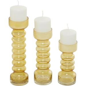 image:imageDeco 79 Glass Decorative Candle Holder Bubble Pillar Candle Stand Set of 3 Candlestick Holder 13 11 8 H YellowYellow