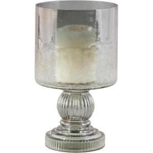 image:imageDeco 79 Glass Handmade Turned Style Pillar Hurricane Lamp with Smoked Glass Finish 6 x 6 x 10 Black