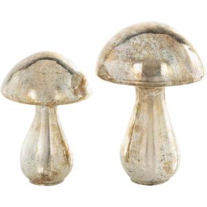 image:imageDeco 79 Glass Mushroom Handmade Decorative Sculpture Glossy Weathered Home Decor Statues Set of 2 Accent Figurines 12 10H ChampagneSilver