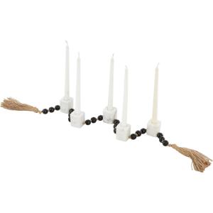image:imageDeco 79 Marble Decorative Candle Holder Garland Candle Stand with Brown Tassel and Black Beads Candlestick Holder 45 x 2 x 2 White
