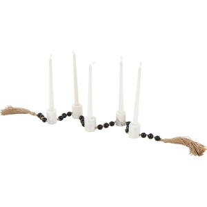 image:imageDeco 79 Marble Decorative Candle Holder Garland Candle Stand with Brown Tassel and Black Beads Candlestick Holder 46 x 2 x 2 White