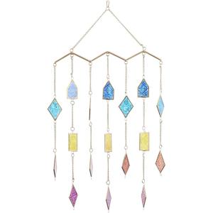 image:imageThe Novogratz Metal Geometric Indoor Outdoor Windchime with Stained Glass 17 x 2 x 29 Multi Colored