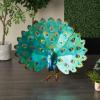 image:imageDeco 79 Metal Peacock Decorative Garden Sculpture Garden Statue with Gold Legs and Teal Wings Outdoor Sculpture 38 x 11 x 33 Blue