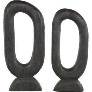image:imageDeco 79 Mango Wood Abstract Decorative Sculpture Cutout Oval Home Decor Statues Set of 2 Accent Figurines 20 18H Black