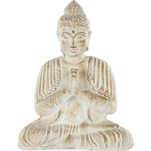 image:imageDeco 79 Paper Mache Buddha Handmade Decorative Sculpture Carved Home Decor Statue with Brown Distressing Accent Figurine 13 x 6 x 16 Cream