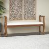 image:imageDeco 79 Fabric Home Bench Arm Entryway Bench with Brown Traditional Wood Turned Legs Bedroom Bench 55 x 16 x 27 Cream