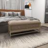 image:imageDeco 79 Linen Fabric Room Storage Bench Upholstered 2 Drawer Entryway Bench with Tufted Seat and Ring Handles Bench 43 x 16 x 19 BeigeBeige
