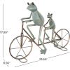 image:imageDeco 79 Metal Frog Decorative Garden Sculpture On Bicycle Garden Statue with Gold Accents Outdoor Sculpture 23 x 6 x 17 CopperGreen