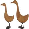 image:imageDeco 79 Wood Duck Decorative Garden Sculpture Abstract Minimalistic Garden Statues with Black Metal Feet Set of 2 Outdoor Sculptures 13 12H Brown