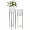 image:imageCosmoLiving by Cosmopolitan Metal Indoor Outdoor Planter Dome Large Planter Pot with Removable Stand Set of 2 Planters 20 22H WhiteWhite