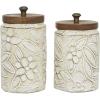 image:imageDeco 79 Ceramic Handmade Living Room Decorative Jars Intricately Carved Decorative Container with Wood Lids Set of 2 Jar with Lid 9 10H White