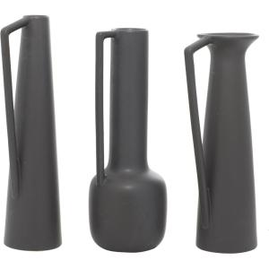 image:imageCosmoLiving by Cosmopolitan Ceramic Decorative Vase Centerpiece Vases with Handles Set of 3 Flower Vases for Home Decoration 17 16 16H WhiteDark Grey
