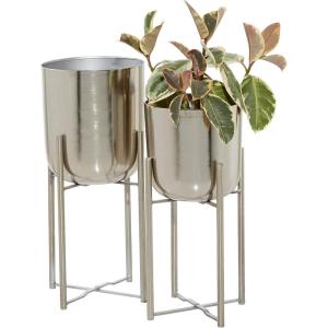 image:imageCosmoLiving by Cosmopolitan Metal Indoor Outdoor Planter Dome Large Planter Pot with Removable Stand Set of 2 Planters 20 22H WhiteSilver Coat