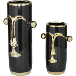 image:imageDeco 79 Ceramic Face Decorative Vase Abstract Centerpiece Vases with Gold Details Set of 2 Flower Vases for Home Decoration 16 11H BlackBlack