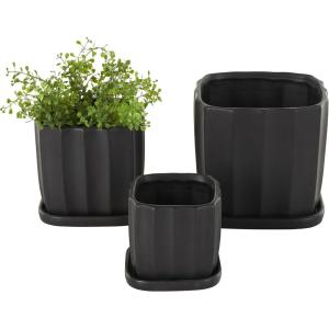image:imageDeco 79 Ceramic Indoor Outdoor Planter Patterned Small Planter Pot with Attached Saucer Set of 3 Planters 1085 H WhiteBlack