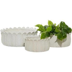 image:imageDeco 79 Ceramic Indoor Outdoor Planter Small Planter Pot Set of 3 Planters 10 12 17W White