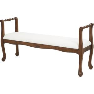 image:imageDeco 79 Fabric Home Bench Arm Entryway Bench with Brown Traditional Wood Turned Legs Bedroom Bench 55 x 16 x 27 Cream