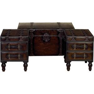 image:imageDeco 79 Faux Leather Home Bench Vintage 4 Drawer Entryway Benches with Faux Leather Straps and Studs Set of 3 Bedroom Benches 37 16 16W Brown