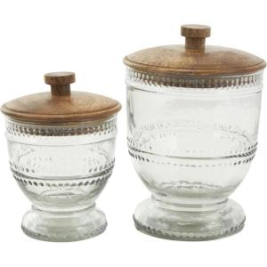 image:imageDeco 79 Glass Living Room Decorative Jars Beaded Decorative Container with Wood Lids Set of 2 Jar with Lid 8 7H ClearClear