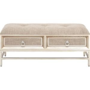 image:imageDeco 79 Linen Fabric Room Storage Bench Upholstered 2 Drawer Entryway Bench with Tufted Seat and Ring Handles Bench 43 x 16 x 19 BeigeBeige