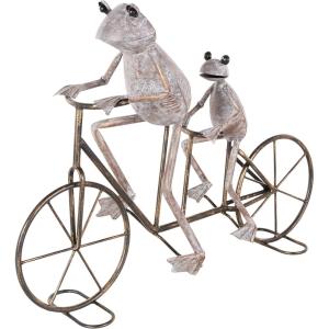 image:imageDeco 79 Metal Frog Decorative Garden Sculpture On Bicycle Garden Statue with Gold Accents Outdoor Sculpture 23 x 6 x 17 CopperCopper