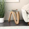 image:imageDeco 79 Polystone Abstract Side End Accent Table Wood Inspired Wavy End Table with Glass Tabletop Side Table 22 x 21 x 22 Light Brown