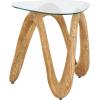 image:imageDeco 79 Polystone Abstract Side End Accent Table Wood Inspired Wavy End Table with Glass Tabletop Side Table 22 x 21 x 22 Light Brown