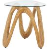image:imageDeco 79 Polystone Abstract Side End Accent Table Wood Inspired Wavy End Table with Glass Tabletop Side Table 22 x 21 x 22 Light Brown