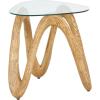 image:imageDeco 79 Polystone Abstract Side End Accent Table Wood Inspired Wavy End Table with Glass Tabletop Side Table 22 x 21 x 22 Light Brown