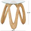 image:imageDeco 79 Polystone Abstract Side End Accent Table Wood Inspired Wavy End Table with Glass Tabletop Side Table 22 x 21 x 22 Light Brown