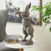 image:imageDeco 79 Polystone Rabbit Textured Sculpture with Leaf Covered Round Base 8 x 8 x 20 Gray8 x 12 x 22