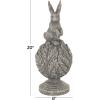 image:imageDeco 79 Polystone Rabbit Textured Sculpture with Leaf Covered Round Base 8 x 8 x 20 Gray8 x 8 x 20