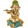 image:imageDeco 79 Resin Ganesh Decorative Sculpture Musician Home Decor Statue with Green Yellow and Teal Accents Accent Figurine 9 x 6 x 11 GoldGold